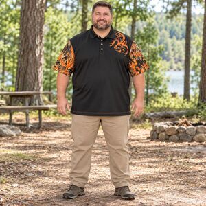 Mens Flame Polo Shirt Legendary Whitetails 3XL Black Orange Antler Short Sleeve
